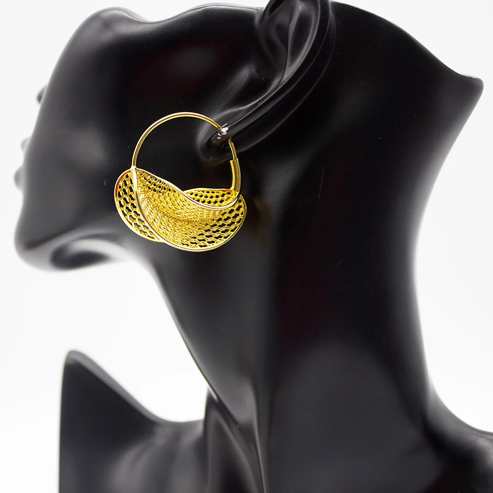 

Hoop Earings For Women Gold Jjewelry 24k Plated Original Luxury Golden Earrings Wedding Party Daily Use