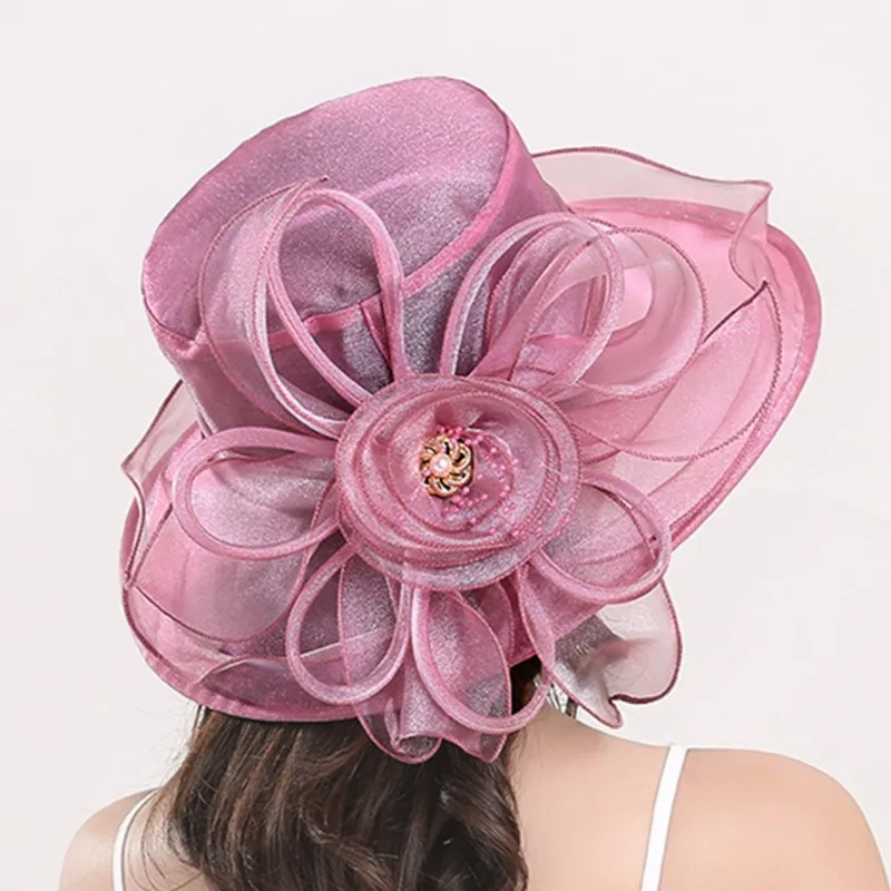 

Women Elegant Organza Mesh Hat Ruffles Wide Brim Summer Bridal Sun Hat French Europe And America Exquisite Party Cap Beach Cap