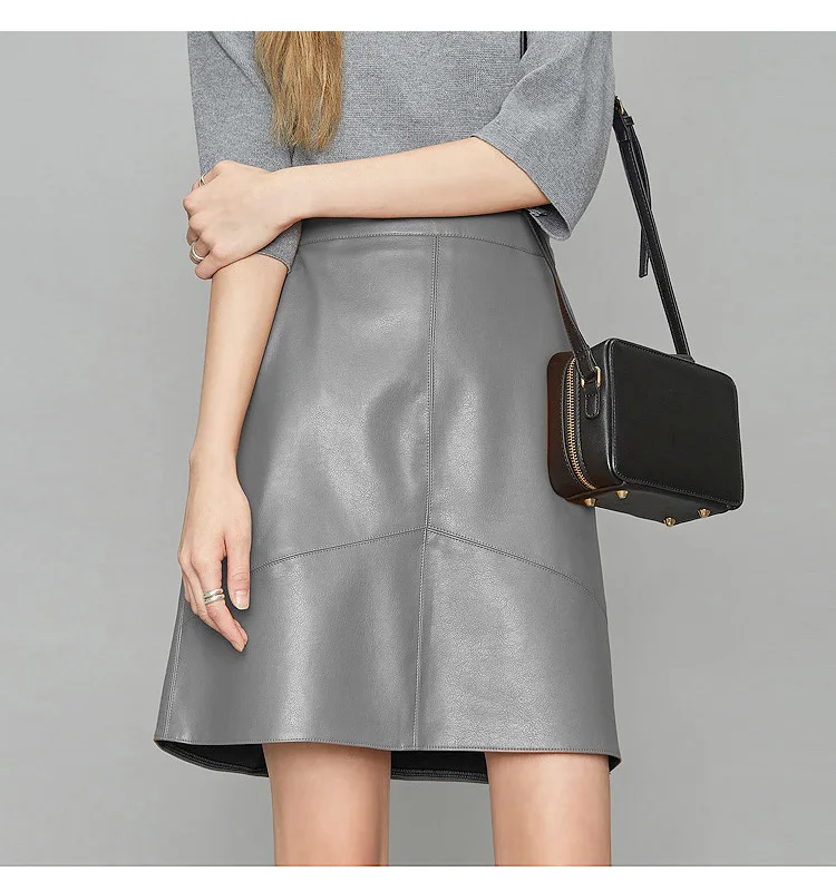 

Woman Skirts Elegant 2022 New Fashion Korean Style Genuine Real Leather Skirts High Waist Mini Skirt Womens