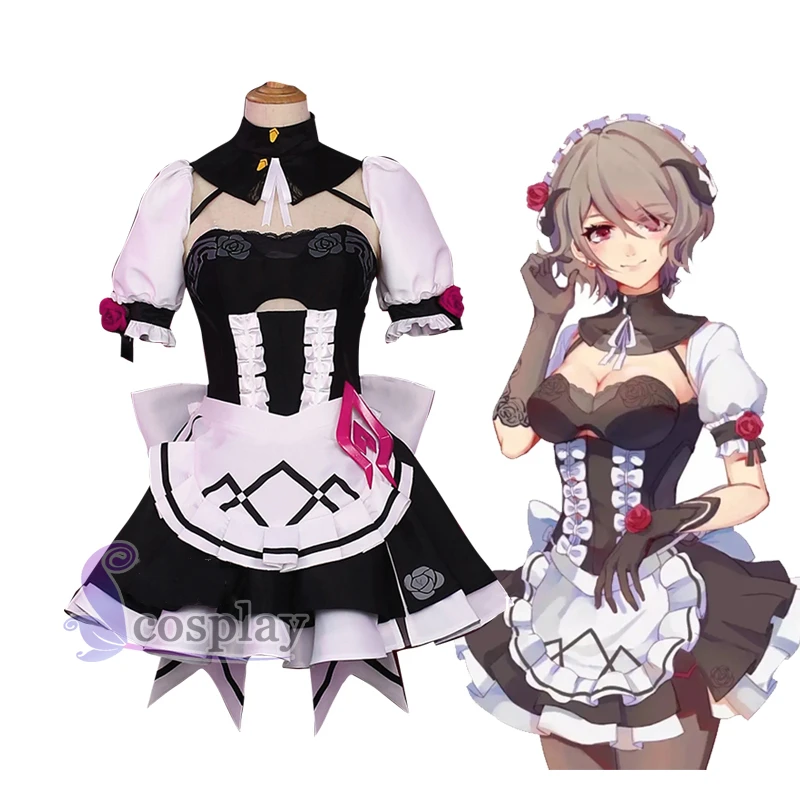 Костюм для косплея Honkai Impact 3 Рита росвейссе фартук платье черная роза горничная