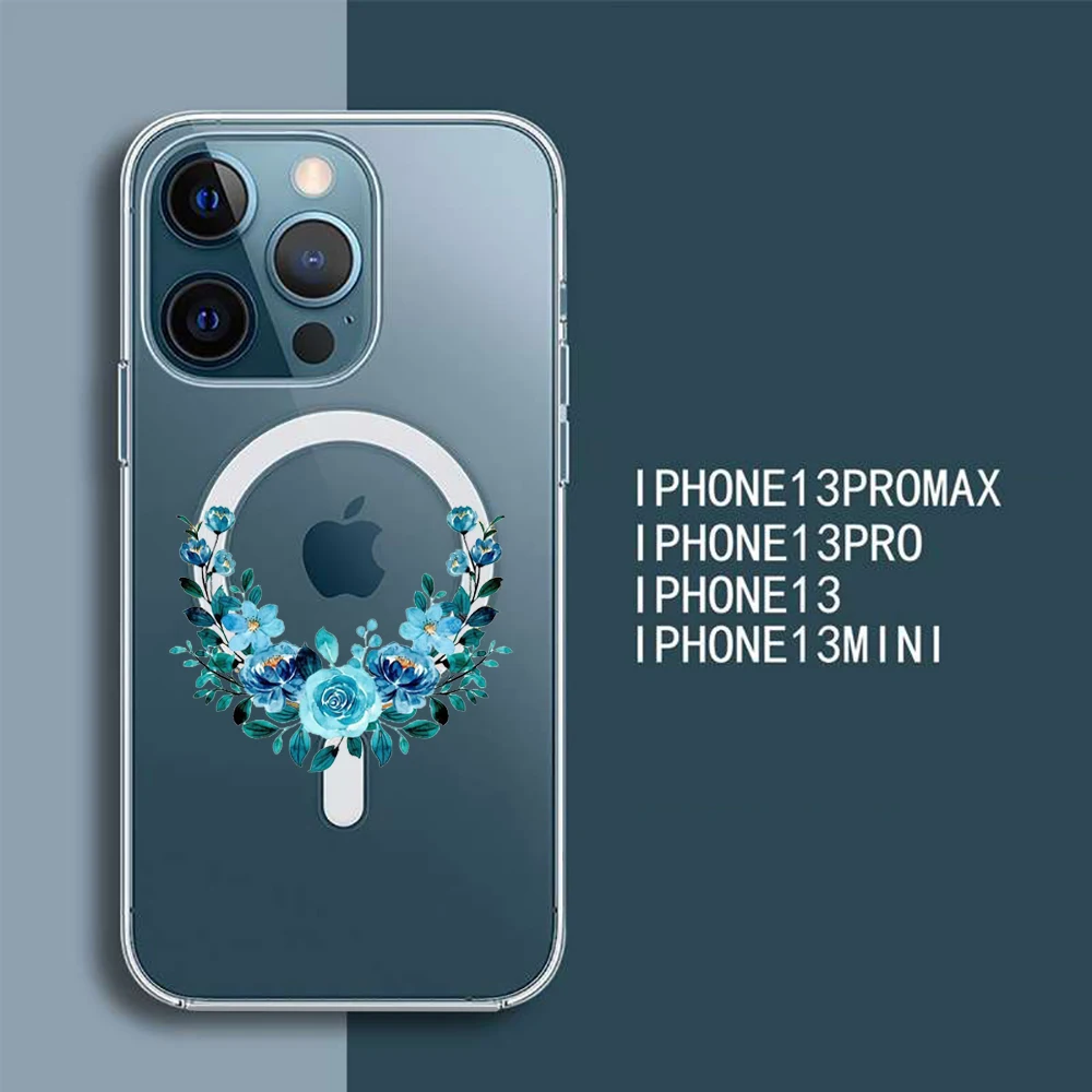 Funda de teléfono con diseño de Amanecer de montaña Retro MagSafe, supermagnética, para Iphone 13, 12 Pro Max, Mini flor