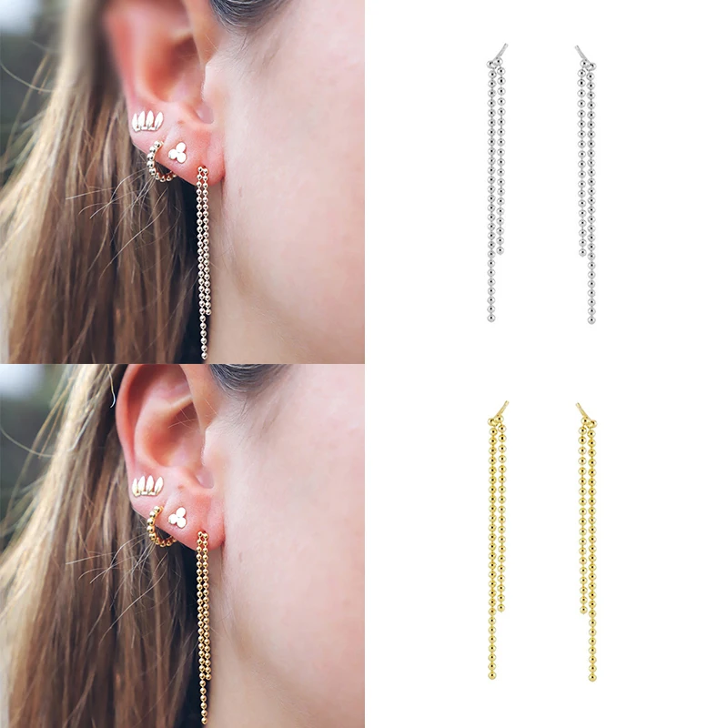 

S925 Silver Ball Beads Fringe Chain Simple and Exquisite Earrings Ladies Fashion Jewelry Trend Ins Same Earring Gift