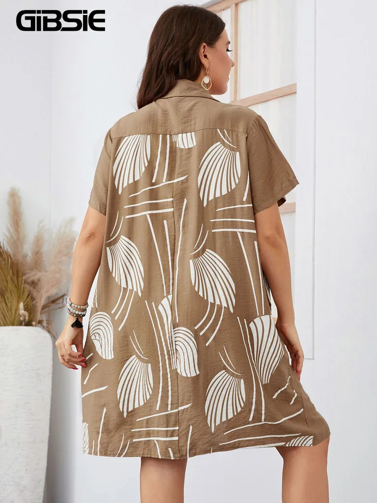 Женское платье-рубашка с коротким рукавом однобортное свободное повседневное