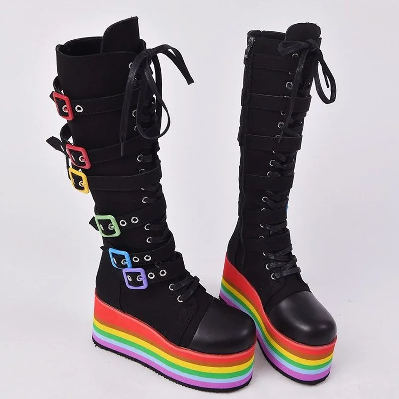Женские высокие сапоги для косплея на танкетке платформе до колена в стиле