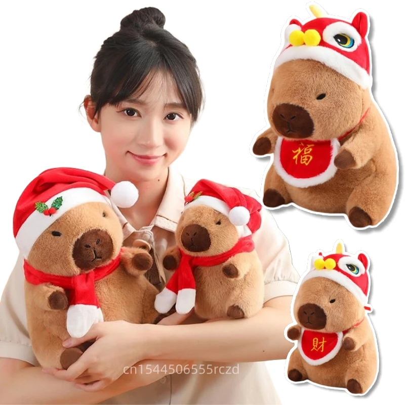 Высокое качество мультфильм Рождественская капибара плюшевая кукла подушка