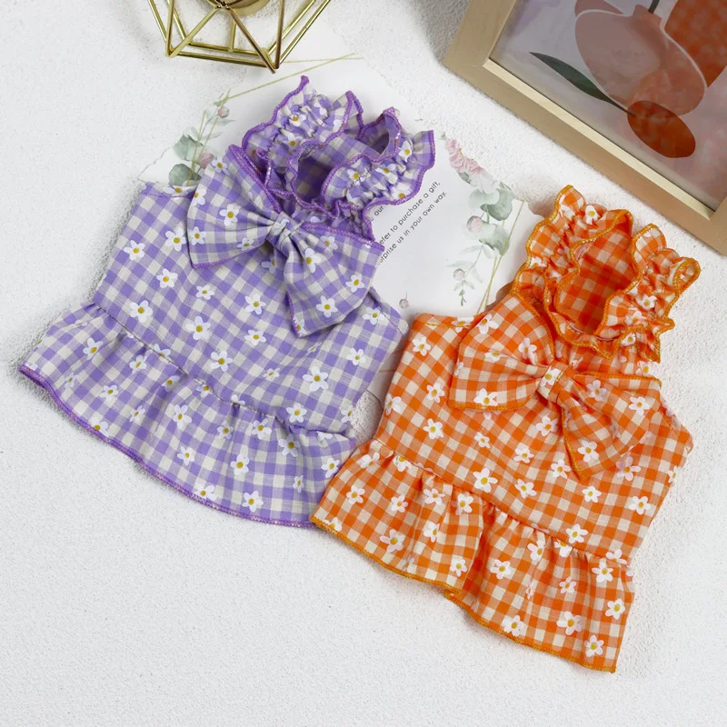 

Pet Dog Clothes Spring Summer Cute Fancy Plaid Bow Skirt Cat Dog Dress Teddy Bichon Puppy Dress Girl Fashion Luxury Pet Clothes
