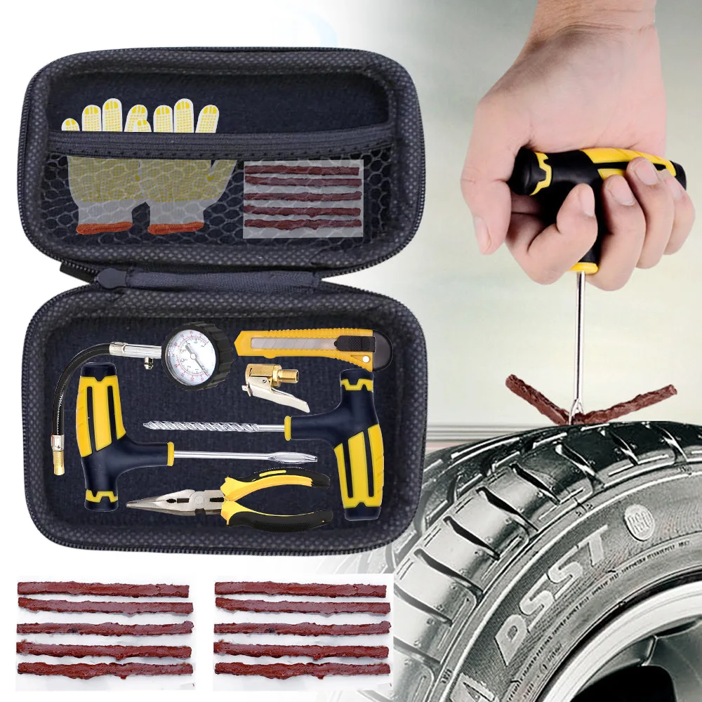 Car Tire Repair Tools Kit with Rubber Strips Tubeless Tyre Puncture Studding Plug Set for Truck Motorcycle Car Accessories 1