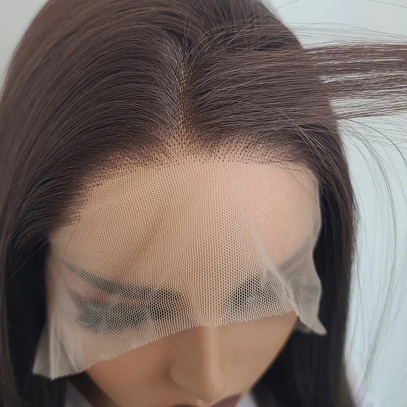 Прямые синтетические волосы шоколадно-коричневого цвета 13x 4 на сетке спереди