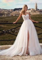 2022 a line sweetheart tulle wedding dress sleeveless open back sweep train side slit bridal gown vestido de novia custom made