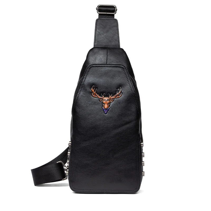 

Genuine Leather Men Messenger Chest Pack Rucksack Cross body Bags Travel Retro Male Real Cowhide Sling Backpack Knapsack