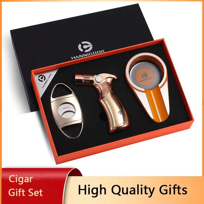 

HANNICOOK Christmas Selection Gift Deluxe Cigar 3-Piece Set Best Men's Ignition Accessories Outdoor Windproof Metal Lighter