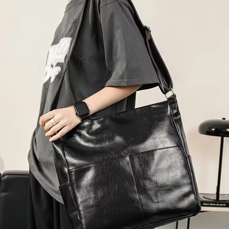 Fashion Street Crossbody Bags For Men Business Black Shoulder Messenger Bag Casual PU Leather Sling Bag Daily Man Handbag