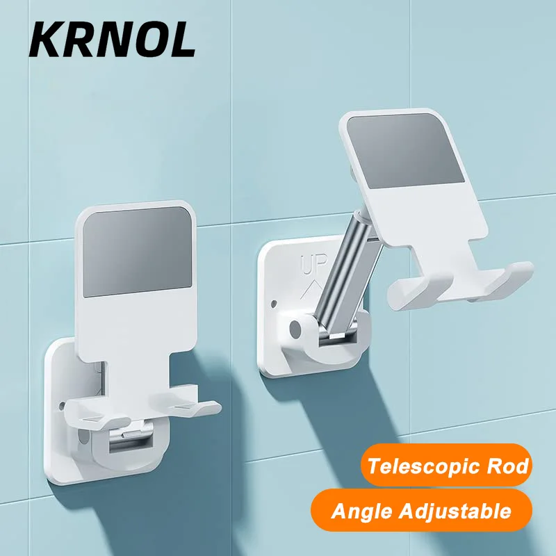 Telescopic Wall Mounted Phone Holder for Smartphone Tablet Kitchen Bedroom Bathroom Toilet Adjustable Support Telephone Stand