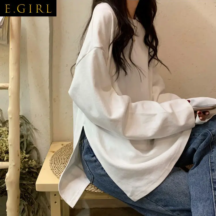 T-shirts Women Basic Side-slit Minimalist All-match Loose College Unisex Leisure Ulzzang Daily Classic Tops Femme Soft Solid New