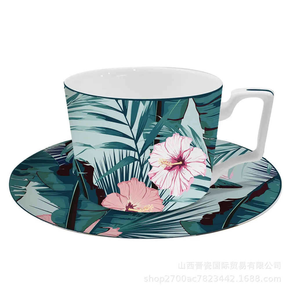 

Ins green plant flower ceramic coffee cup dish set household Mug milk cup