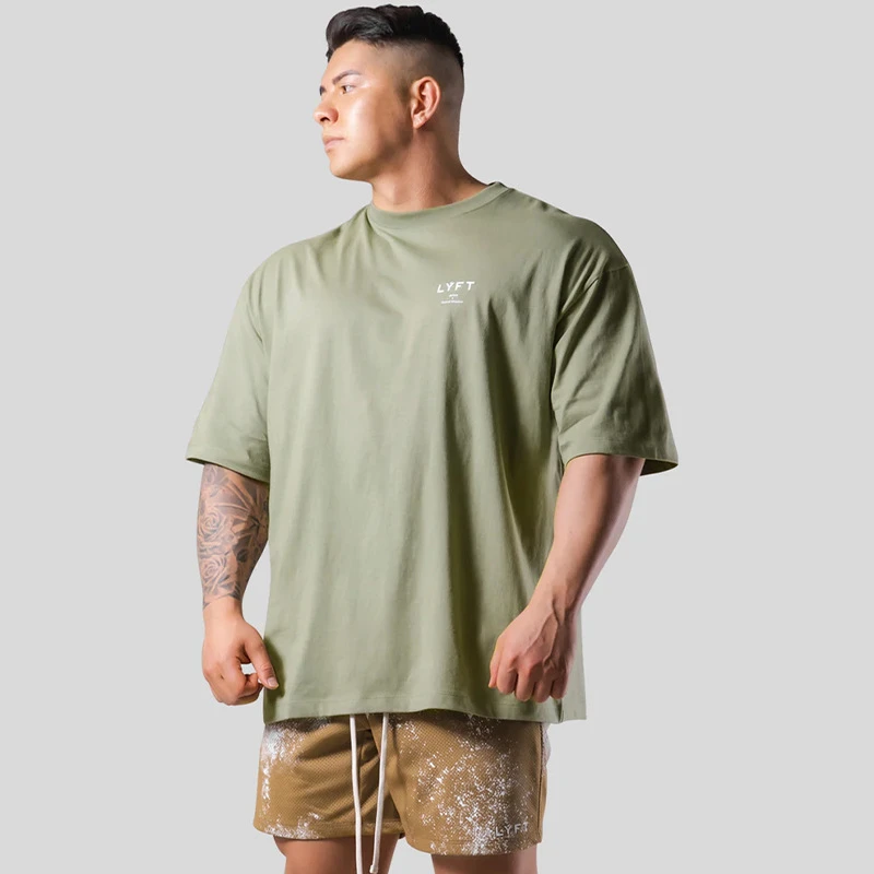 

Gym Fitness Shirt Men's Running Sports Loose Oversized T-shirt Short Sleeve Cotton Summer Men's Bodybuilding Workout Top Men's