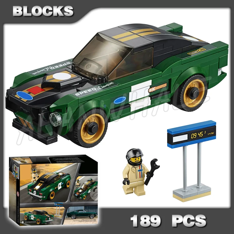 

189pcs Speed Champions 1968 Mustang Fastback Super Race Car Timing Board 10944 Building Blocks Toys Compatible With Model