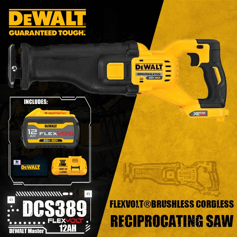 Комплект бесщеточной беспроводной сабельной пилы DEWALT DCS389 FLEXVOLT®Литиевые электроинструменты 60 в 3000spm с зарядным устройством для аккумулятора