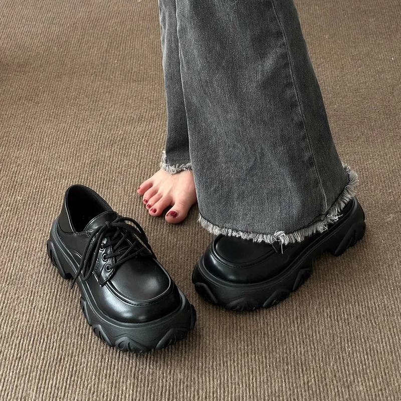 

Women Shoes Autumn Round Toe All-Match Oxfords Female Footwear British Style Casual Sneaker Clogs Platform Fall Leather Retro Dr