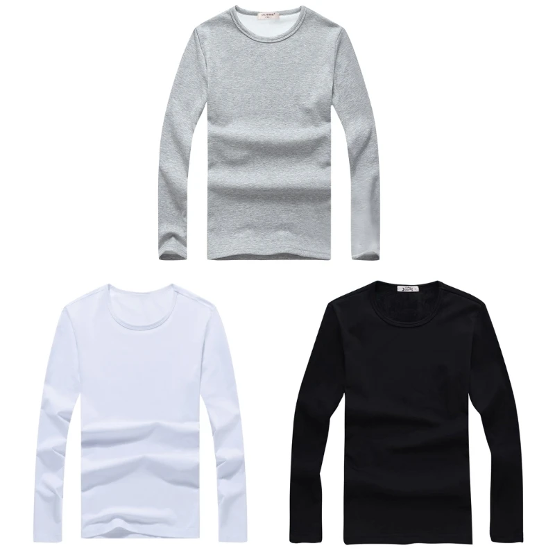 

Мужское термобелье, топ с флисовой подкладкой, рубашки с длинным рукавом и круглым вырезом, зимнее теплое легкое нижнее белье, пуловер, Топ