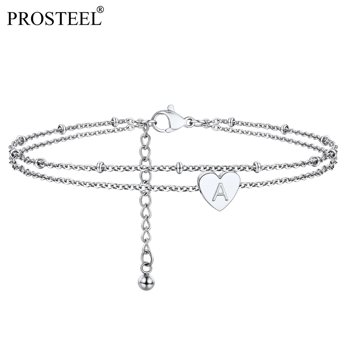 Prosteel Stainless Steel Heart Anklet For Women Summer Fashion Jewelry Initial Letter A to Z Double Foot Chain Bitthday Gift