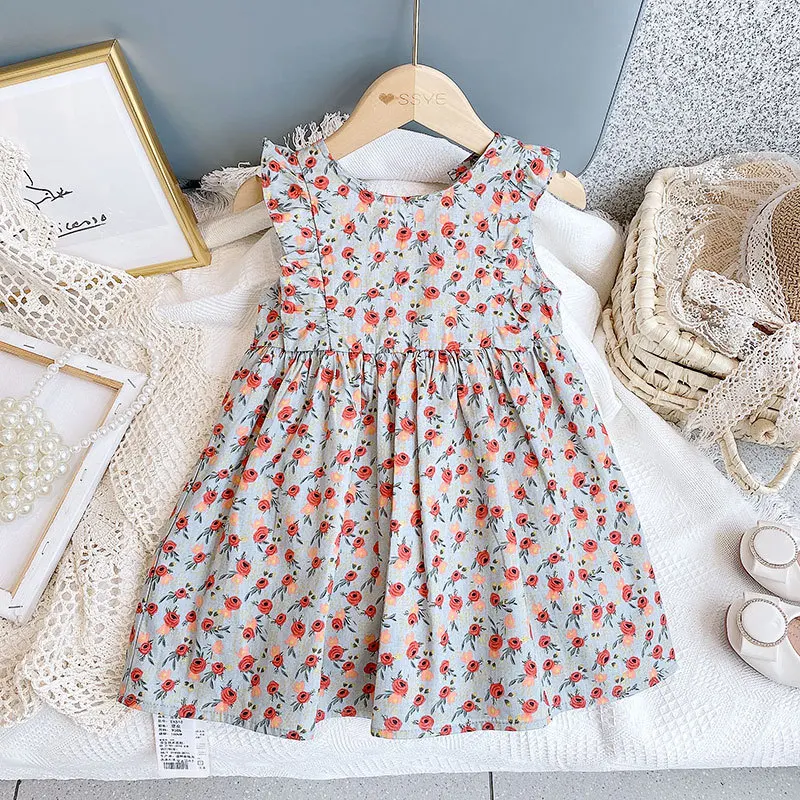 

girls Floral Camisole Princess Dress Baby Hanboks Summer New Light Green Bow Fashion Dresses 2-7 Years Girl Children's Clothing