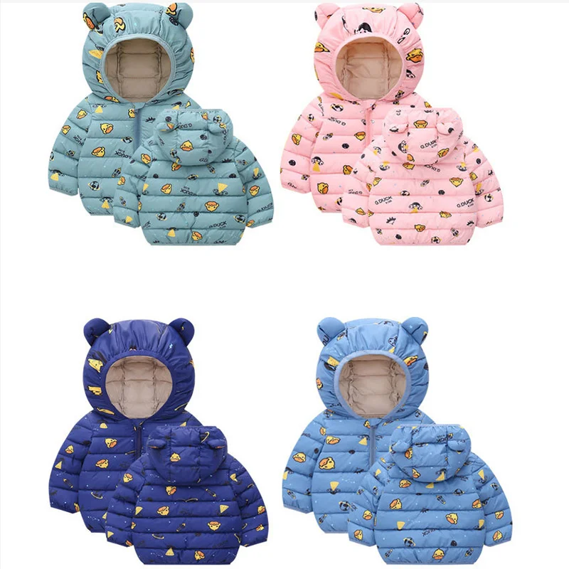 

Cartoon Print Down Jackets 2022 New Winter Baby Girls Boys Hooded Coats Autumn Kids Thin Warm Jacket Toddler Zipper Outerwear