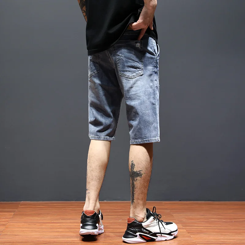 Summer Thin Casual Men's Denim Shorts Five Points Ripped Jeans Men's Slim Straight Men's Loose Pants Baggy Jeans Men Clothing