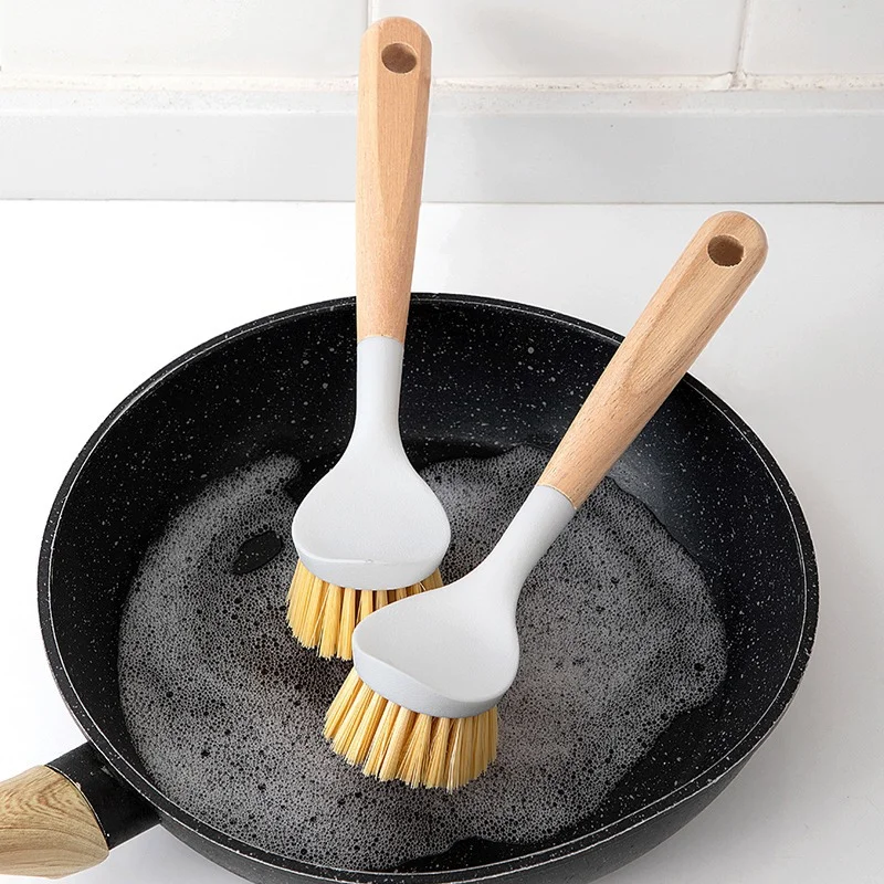 

Long-handled Beech Wood Washing Pot Dishwashing Brush Non-stick Oil No Dirty Hands No Damage To Pots Kitchen Cleaning Tools
