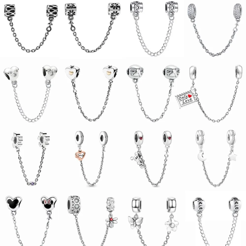 

Classic Silver Charms Chain 925 Sterling Silver Bead 29 Types Safety Chain Fit Original Pandora Bracelets Women DIY Jewelry