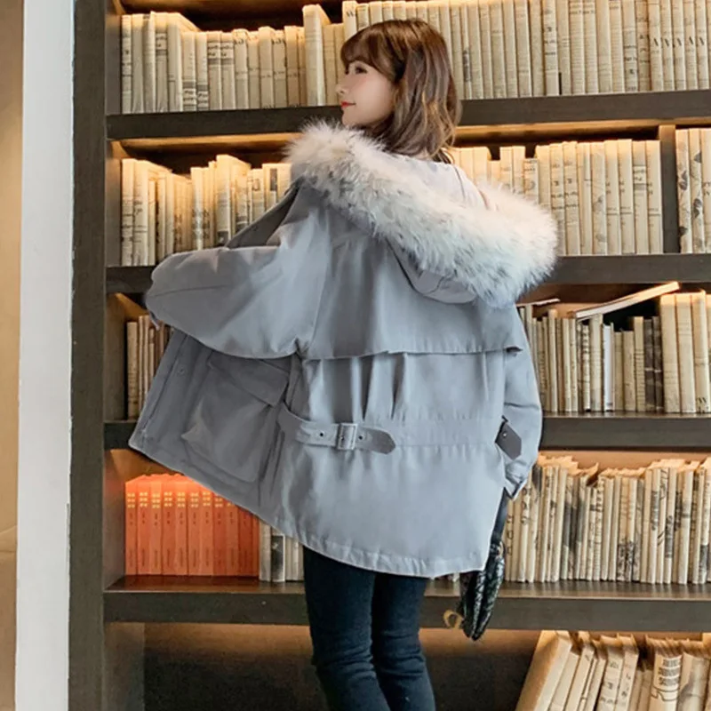 Fashion Lapel Parker Cotton Jacket Women's Fashion Ladies Winter Clothes Thick Hooded Warm Loose Down Cotton Jacket Coat Women