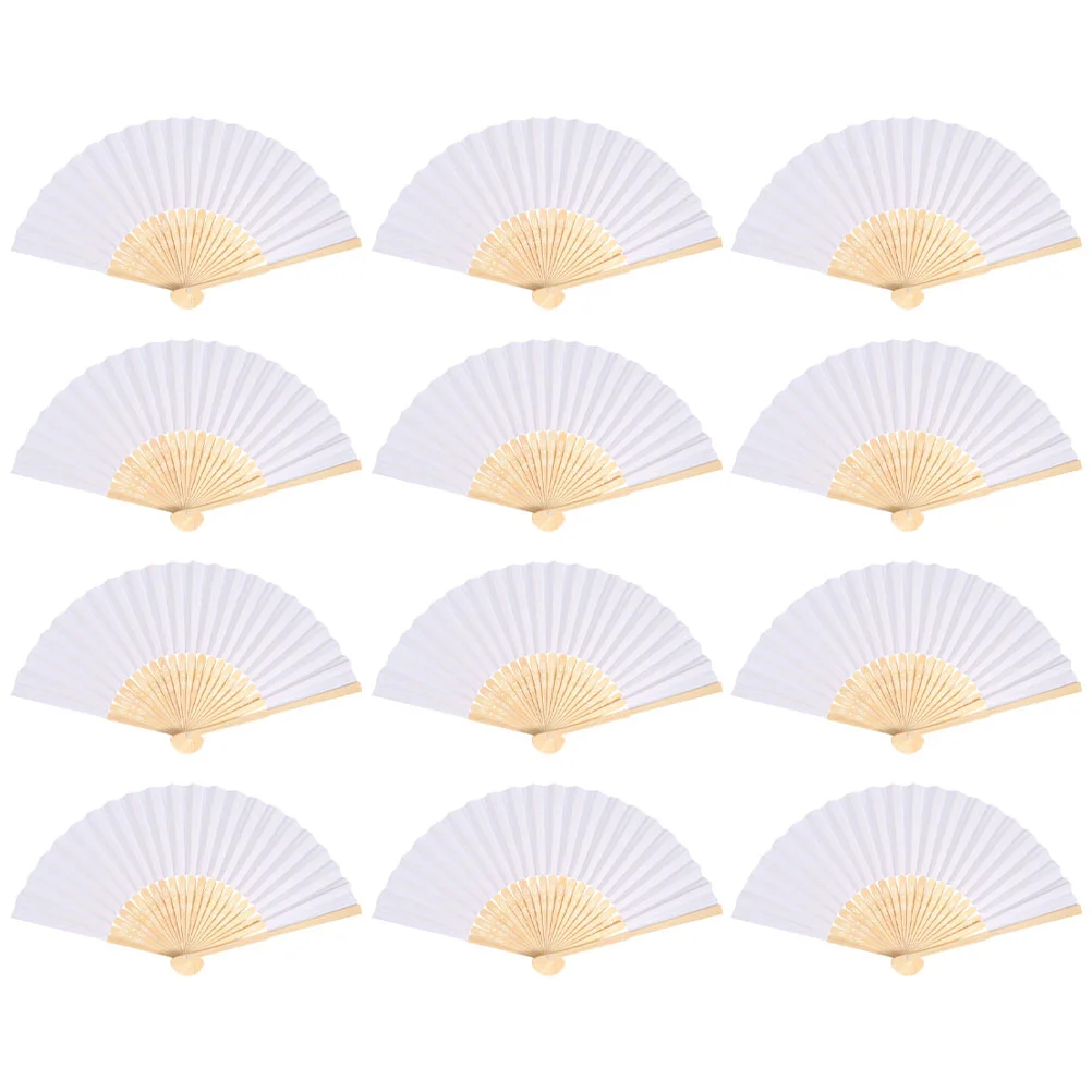 12 шт. складной веер ручной белый китайский тканевый для женщин бумага бамбук