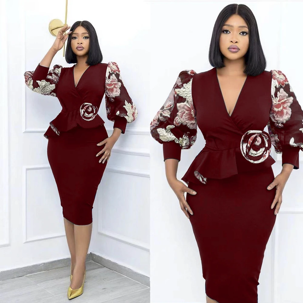 

Md Elegant Office Lady Jurken Afrikaanse Bodycon Dashiki Gewaad Vrouwen Zakelijke Kleding 2022 Lente Zomer Outfit Party Vestido