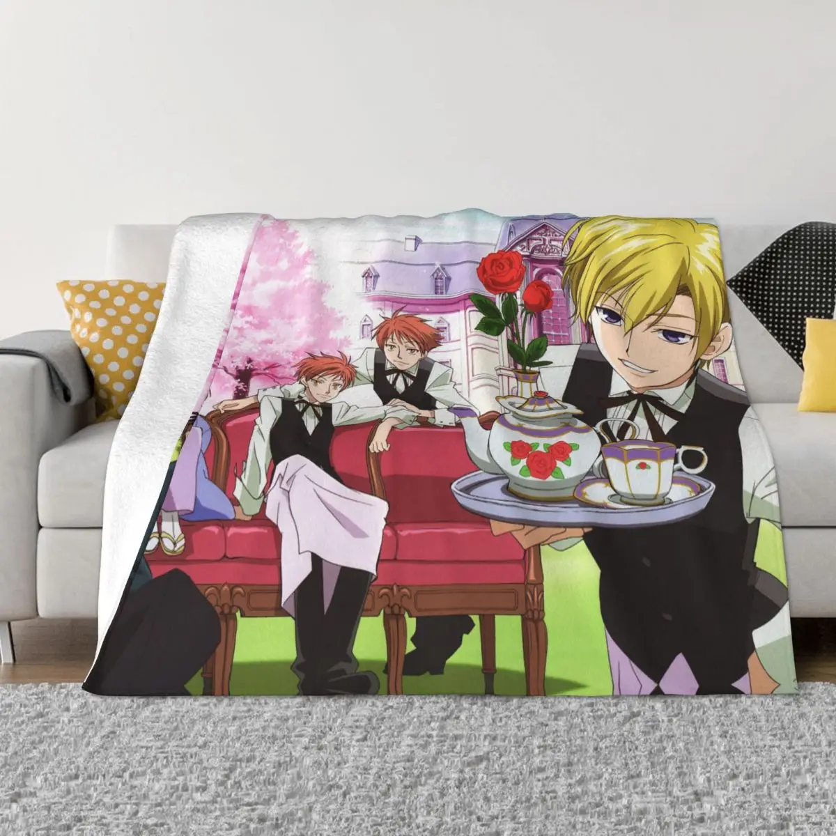 

Ouran Koukou Host Club Blanket Flannel Ouran High School Host Club Japanese Anime Thin Throw Blankets for Car Sofa Couch Bed Ru