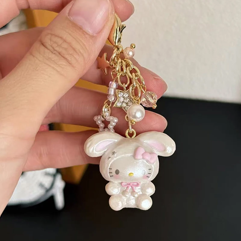 kawaii Anime Hellokittys Keychain Cute Animals Rabbit Keyring Doll Pendant Cartoon Notebook Bag Hanging Ornament Girls Gifts
