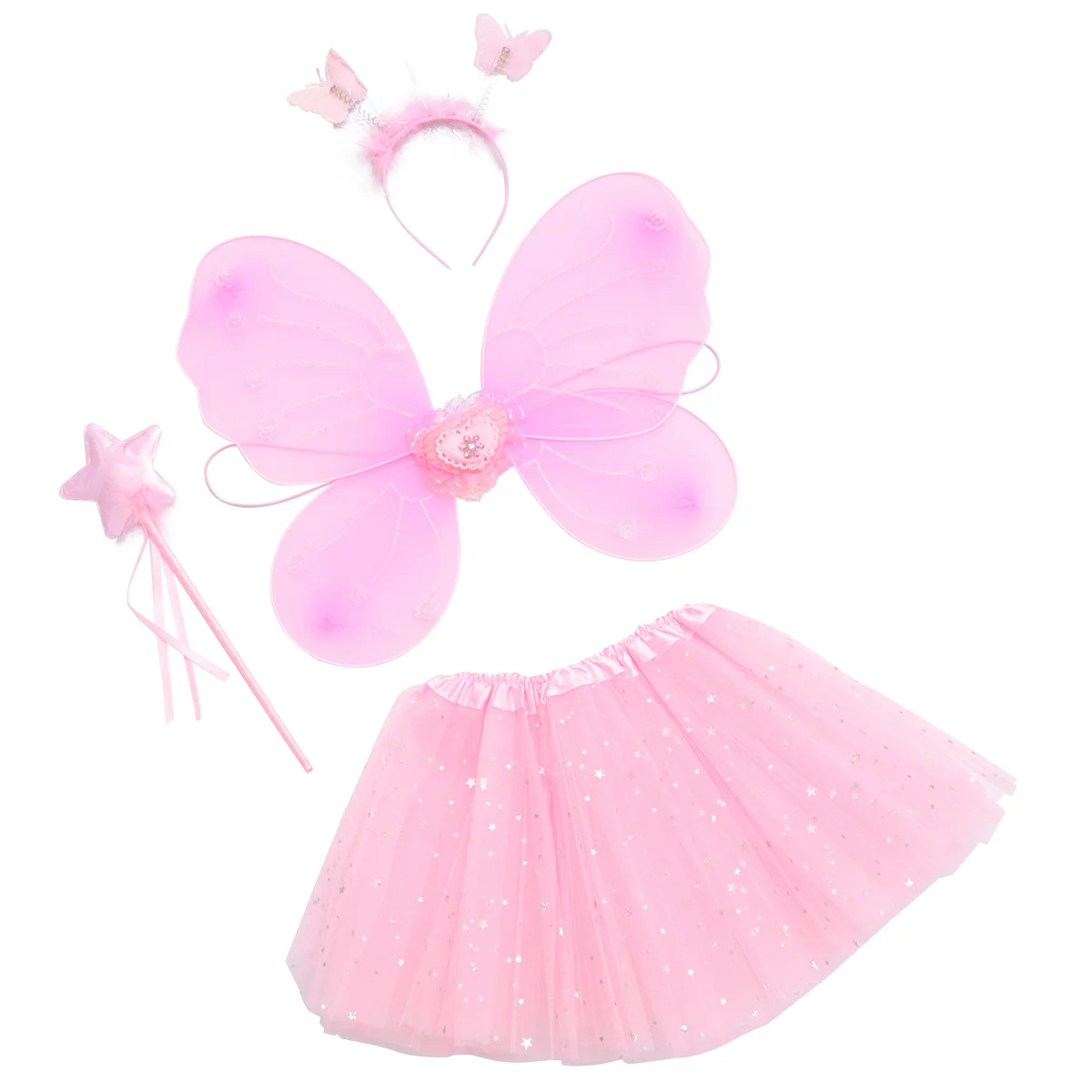 

Girl Tulle Dress Butterfly Wings Four Piece Set Girl's Fairy Kid's Cosplay Skirt Children's Costume Kit Party Supplies