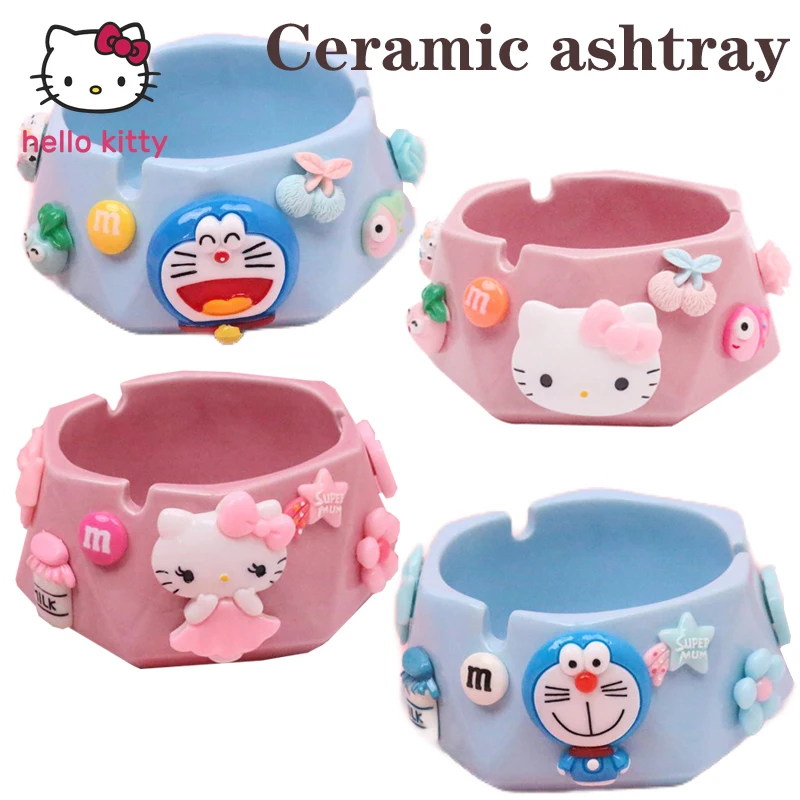 

Милая керамическая пепельница Hello Kitty, пепельница Дораэмон из мультфильма, декоративная коробка для хранения, бокс для пепельницы с защитой ...