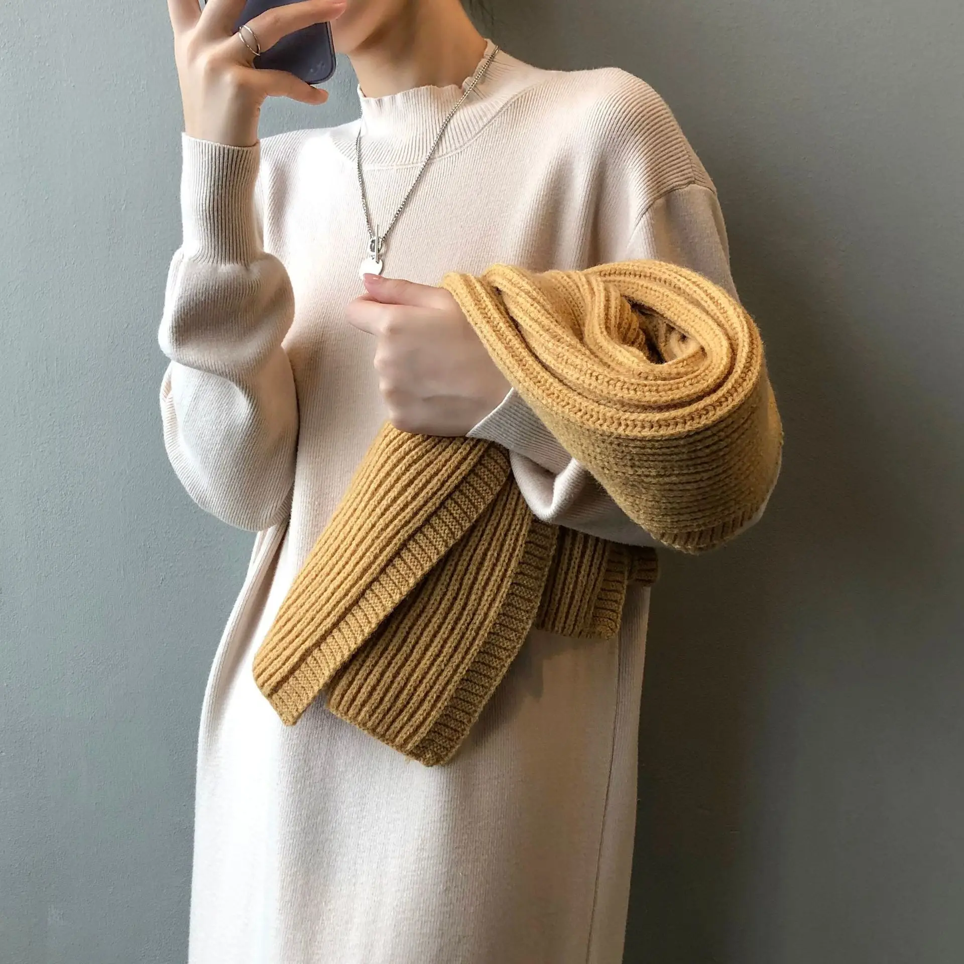 

Sumuyoo Chic Loose Knitted Dress 2022 Women Autumn Winter Thick Warm Knitted Skirt Maxi Dresses female Vestidos