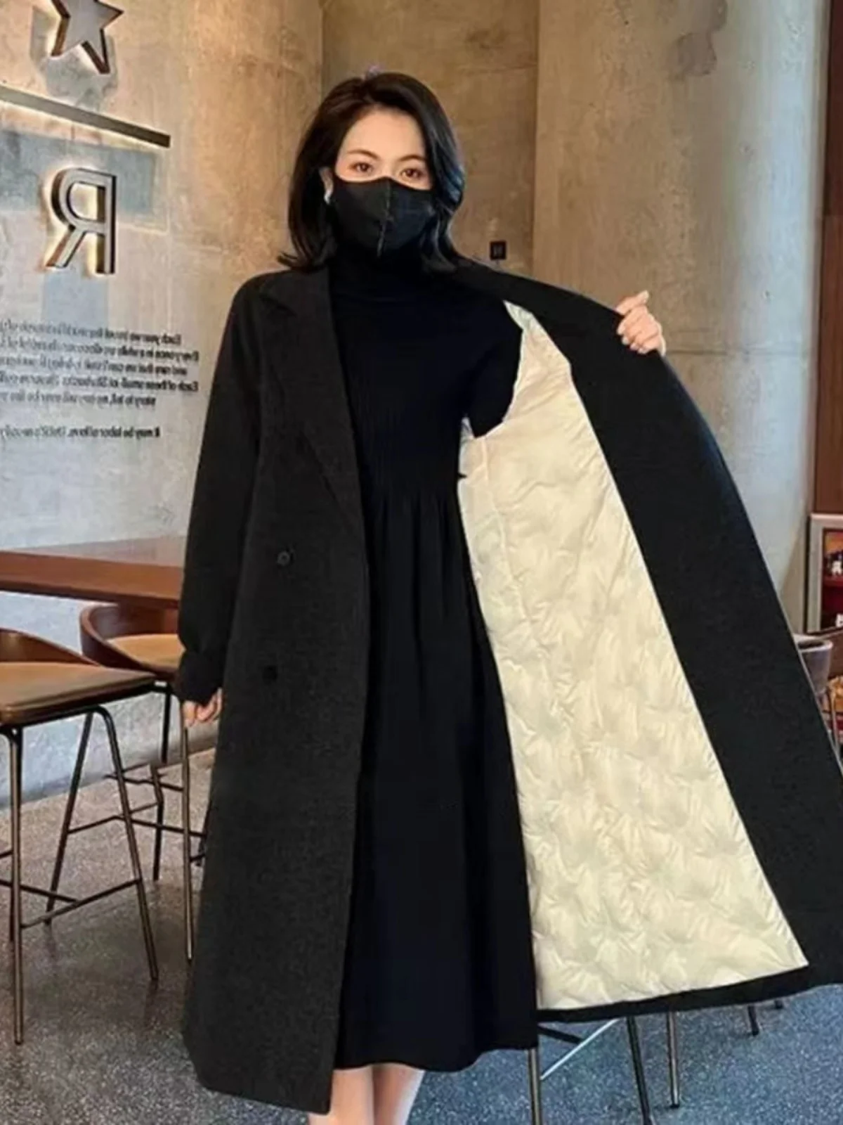 Плюс размер Design Sense Высококачественная шерстяная куртка с длинными рукавами