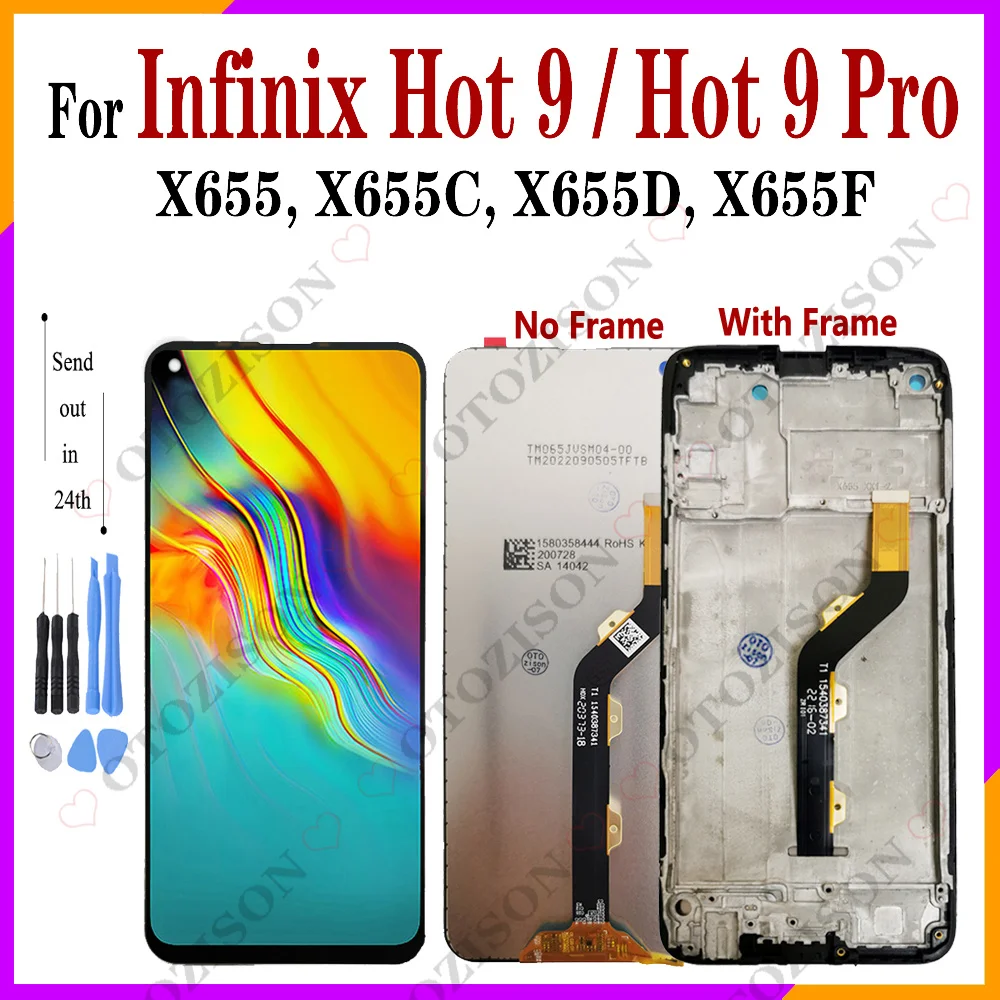 ЖК-дисплей 6 дюйма X655 с рамкой для Infinix Hot 9 X655C X655D / Pro X655F дисплей сенсорный