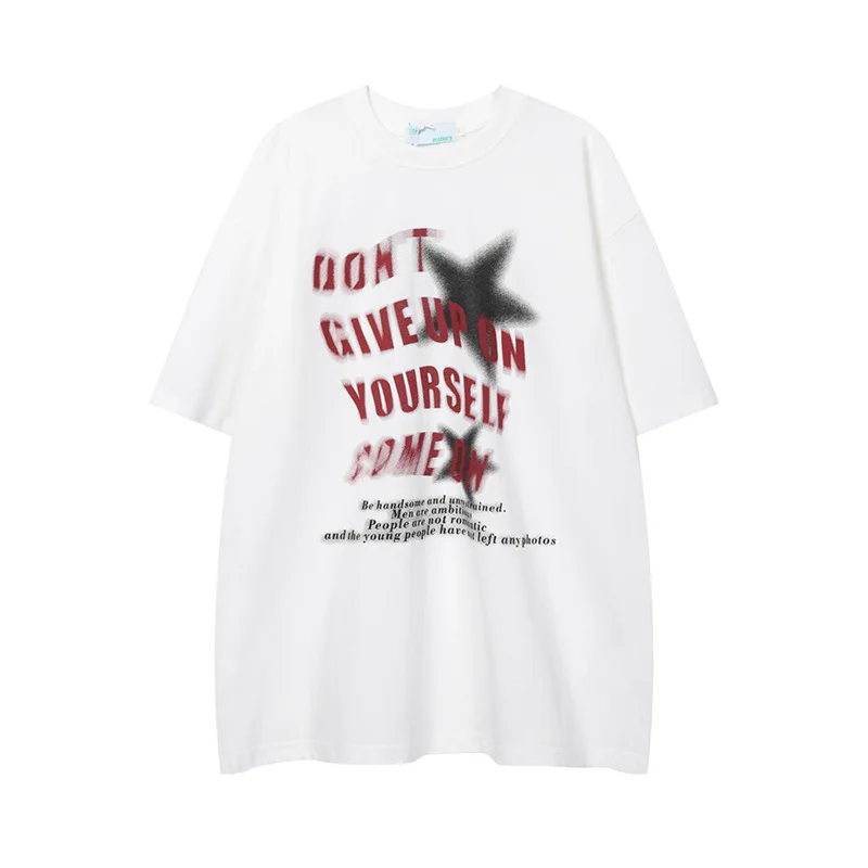 

2023 Summer Loose Letter Star Pattern Print T-Shirt Fashion Street Casual Round Neck Cotton Men's and Women's T-Shirt