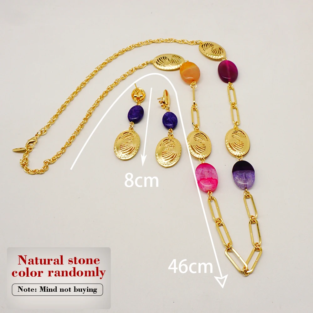 Fashion Bohemian Jewelry Natural Stone Long Drop Earrings Pendant Necklaces For Women Personality Chain Gift (Color Randomly) images - 6