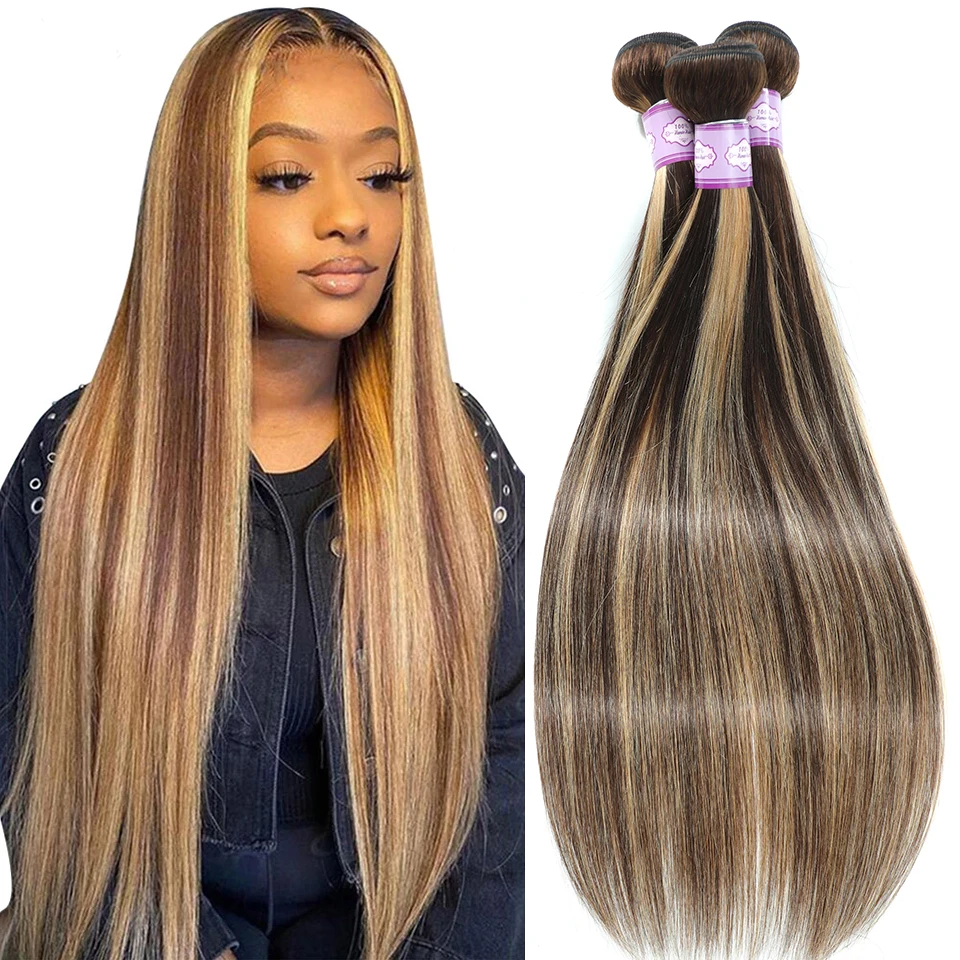 

P4/27 Highlight Honey Brown Bundles 28 30 Bone Straight Human Hair Bundles Brazilian 100% Remy Hair Wave Bundles Wholesale
