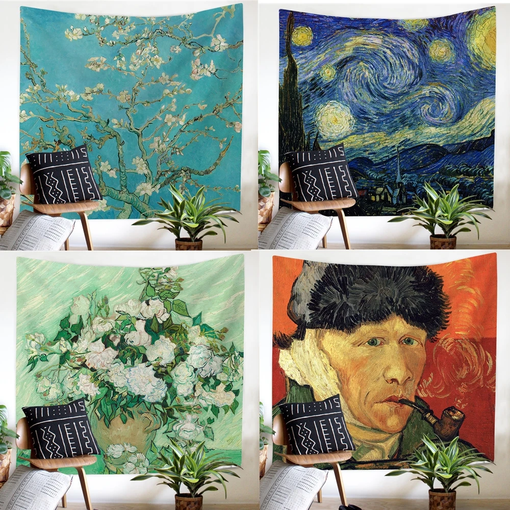 

Boho Mandala Tapestry Wall Rug Van Gogh Oil Painting Tapestry Wall Hanging Print Banner Flag Blanket Wall Covering Home Decor