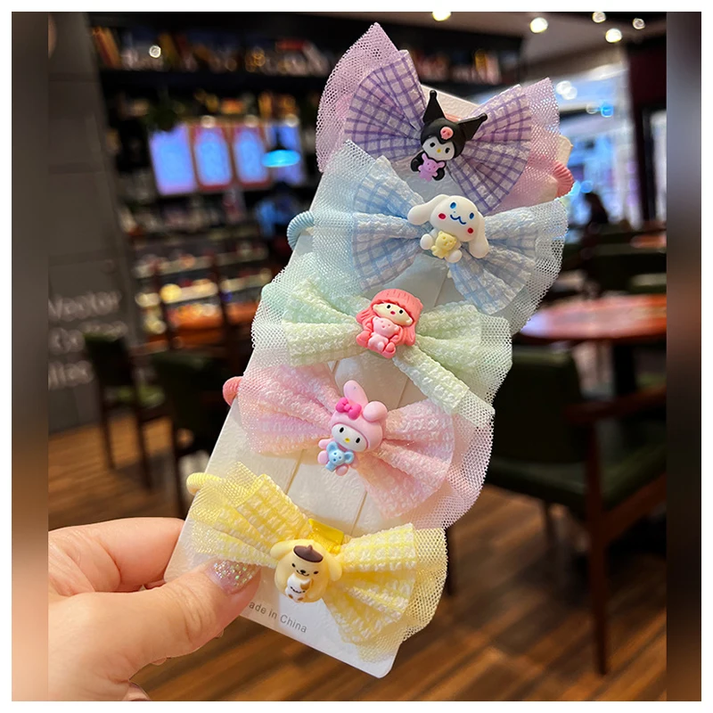 

Sanrioed Аниме фигурки Purin Dog Kuromi My Melody Cinnamoroll бант веревка для волос мультфильм Kawaii Милая девочка аксессуары для волос