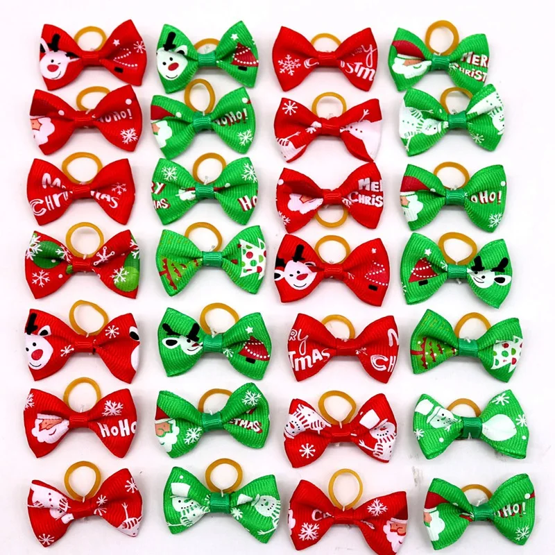 

100Pcs Christmas Dog Bows Diamond Pet Hair Bows Xmas Pet Dog Hair Accessories Small Dog Hair Bows Rubber Pet Products