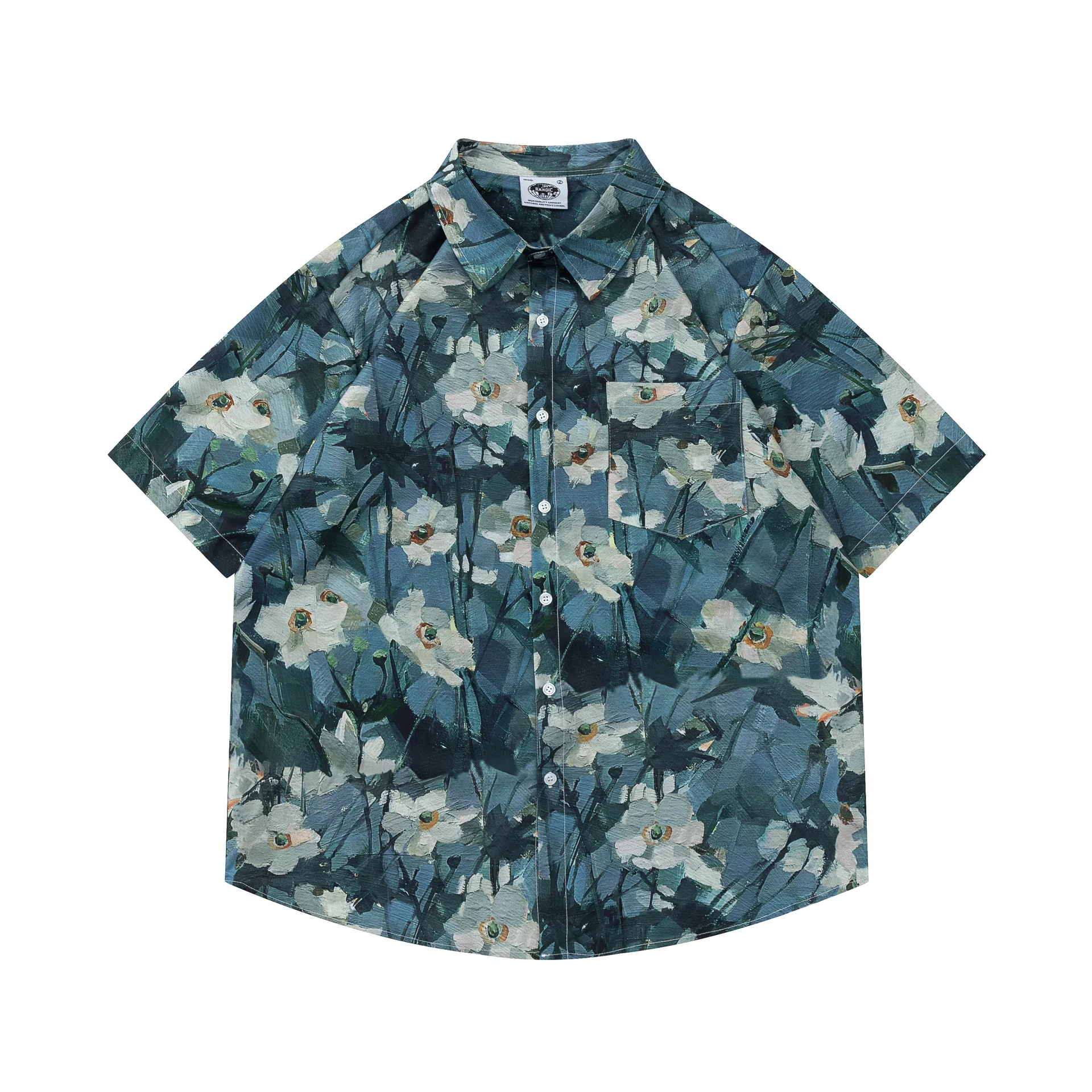 

Hong Kong Style Retro Full Printed Lazy Short-Sleeved Shirt Men's Summer Neutral Loose plus Size Ins Fashion Shirt Fashion