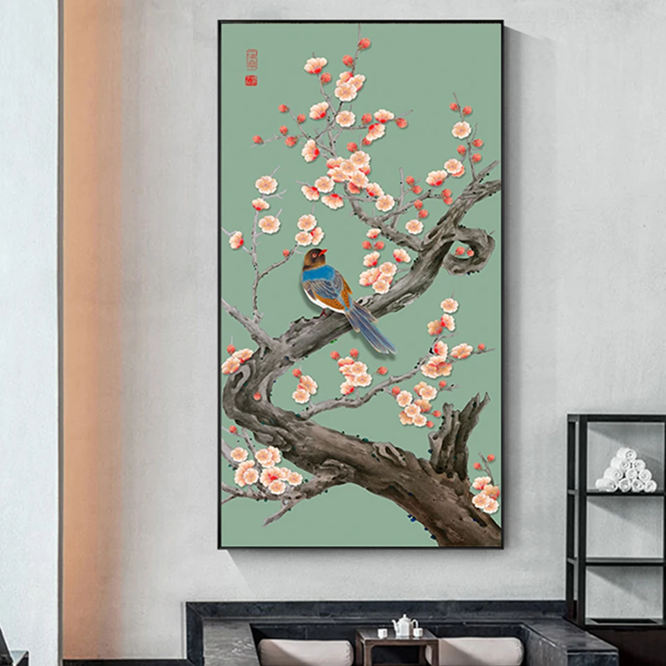 

Алмазная 5D Вышивка в китайском стиле «сделай сам», изображения цветов и птиц, полная Бриллиантовая живопись, вышивка крестиком, мозаика YY4912