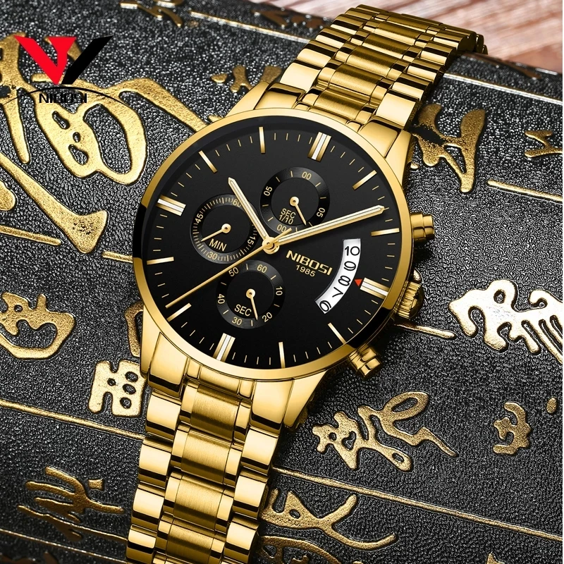 nibosi sports mens watches top brand luxury gold watch fashion relogio masculino military quartz wrist watches hot clock male free global shipping