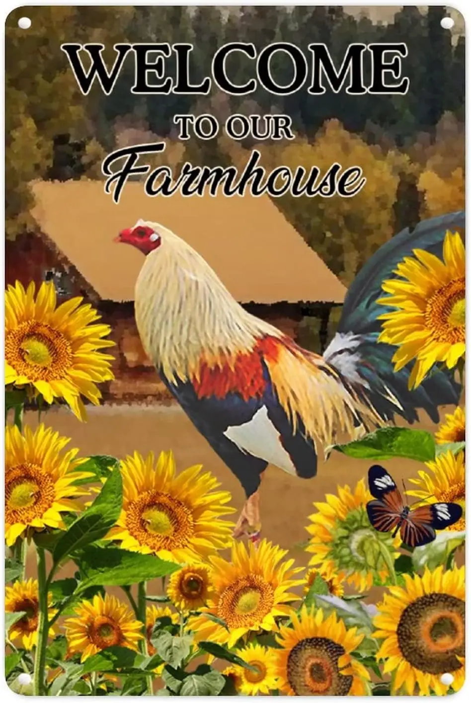 Добро пожаловать Наш Frmhouse Подсолнух Петух Metl Wll Decor Sgn Chcken Тематический Vntge Tn Sgns Gft
